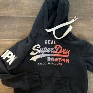 Black vintage Superdry hooded sweatshirt